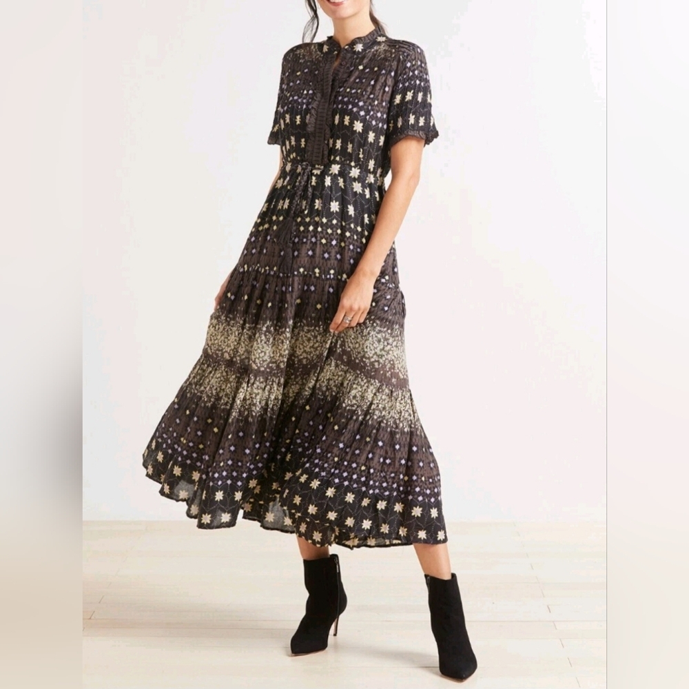 NWT Free People Maxi Dress Women's Size Small Short Sleeve Gray Purple